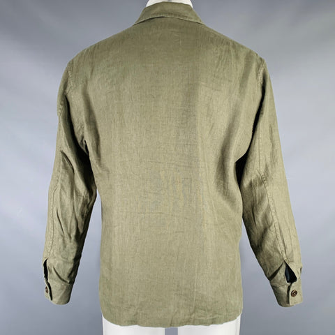 BUCK MASON Size M Olive Green Linen Patch Pocket Long Sleeve Shirt