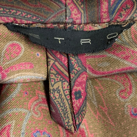 ETRO Size S Brown Burgundy Silk Paisley Shawl Collar Belted Robe Coat