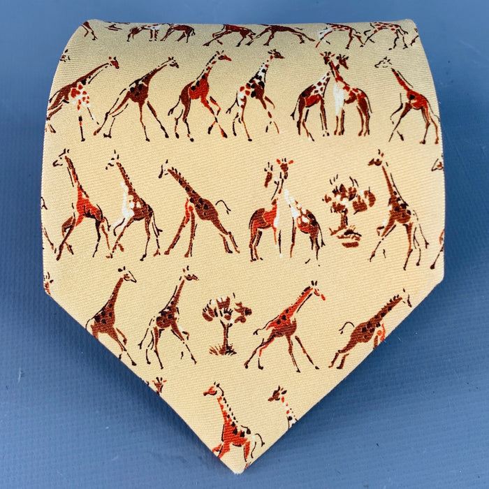 ERMENEGILDO ZEGNA Yellow Red Orange Giraffe Silk Twill Tie