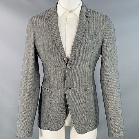 ARMANI COLLEZIONI Size 40 Black White Textured Polyester Blend Sport Coat