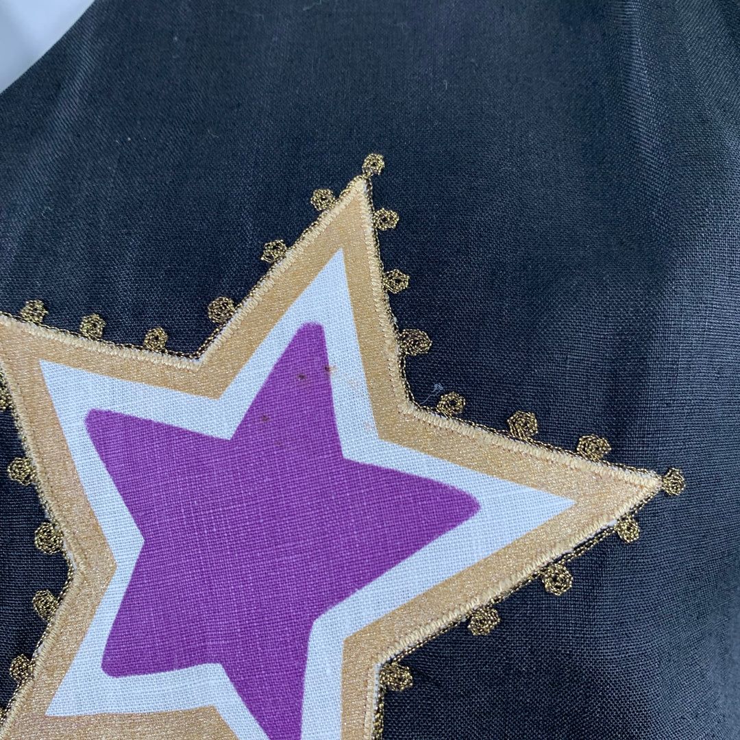 BYBLOS Size 42 Black Multi Color Stars Linen V-Neck Vest