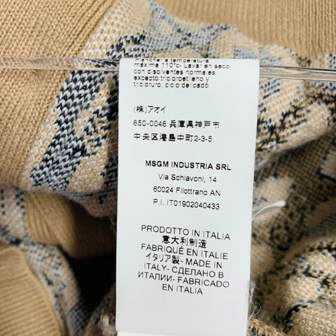 MSGM Size M Khaki Black White Viscose Blend Distressed Oversized Mixed Patterns Cardigan