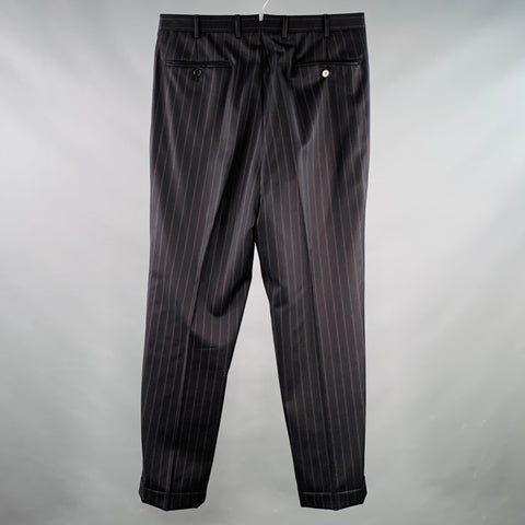 ERMENEGILDO ZEGNA Size 32 Black Brown Stripe Wool Pleated Cuffed Dress Pants