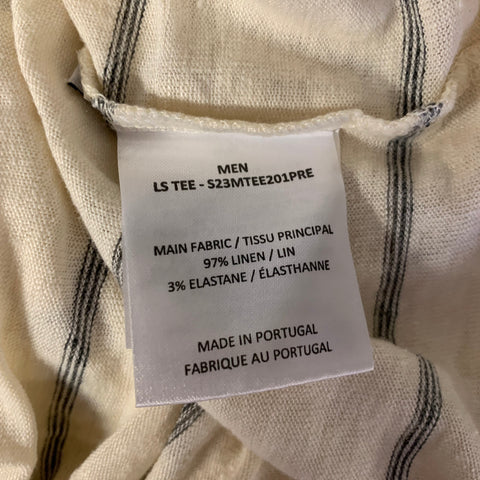 OFFICINE GENERALE Size L Cream Grey Stripe Linen Blend Lightweight Pullover
