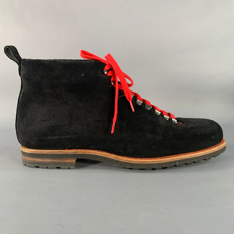 PAUL STUART Size 12 Black Red Textured Leather Lace Up Boots