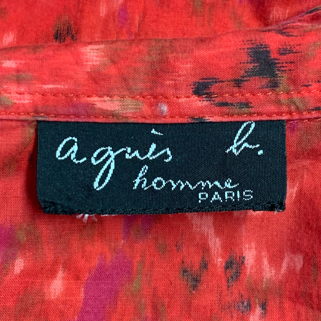 AGNÈS B. Size M Red Black Marbled One Pocket Long Sleeve Shirt
