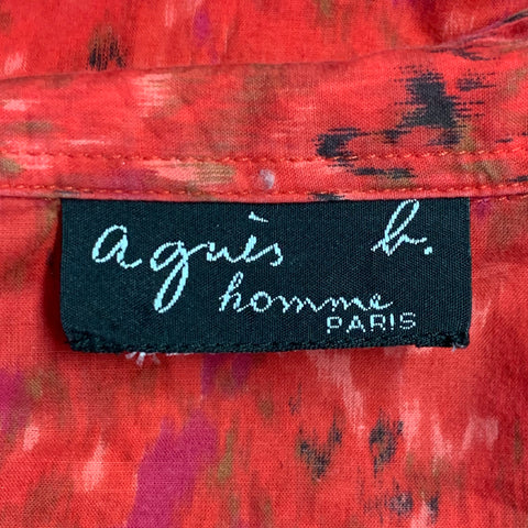 AGNÈS B. Size M Red Black Marbled One Pocket Long Sleeve Shirt