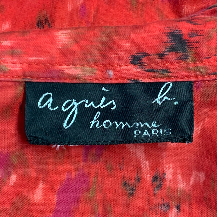 AGNÈS B. Size M Red Black Marbled One Pocket Long Sleeve Shirt