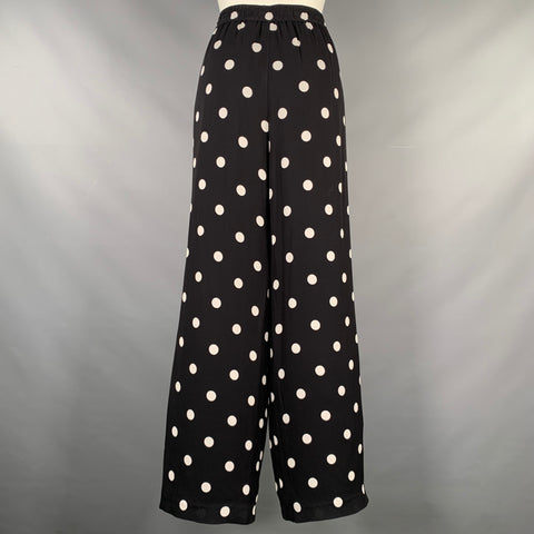 ELIE TAHARI Size M Black White Viscose Polka Dot Elastic Waistband Casual Pants