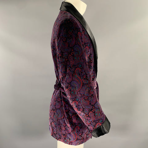 BULLOCK&JONES Size M Black Purple Paisley Cotton Velvet Shawl Collar Jacket
