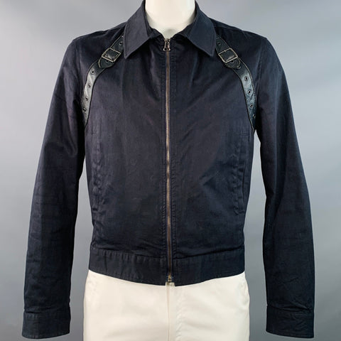 JOHN BARTLETT Size 44 Black Cotton Blend Twill Harness Zip Up Jacket