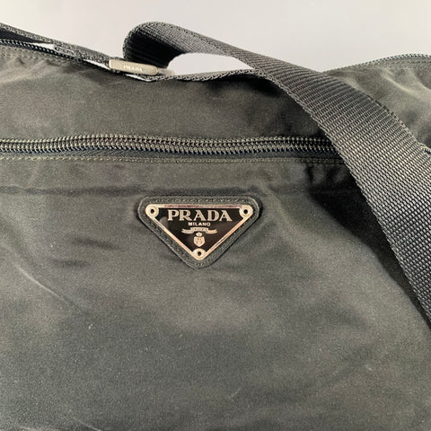 PRADA Black Silver Logo Nylon Shoulder Bag Bags