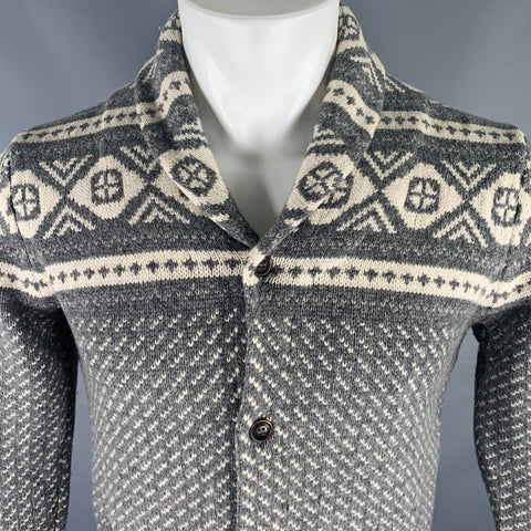 WOOLRICH Taille S Gris Blanc Cardigan Châle Nordique Laine Cachemire