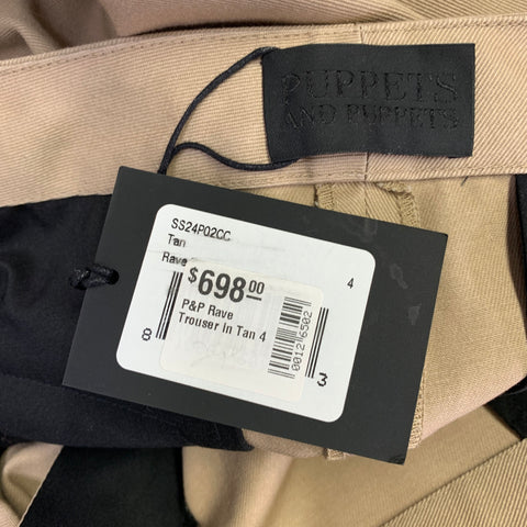 PUPPETS & PUPPETS Size 4 Rave Trouser Tan Cotton Twill Wide Leg Dress Pants