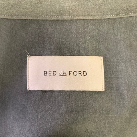 BED J.W. FORD Grey Brown Floral Cotton Blend Band Collar Long Sleeve Shirt