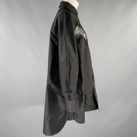 MAISON MARGIELA Size XS Black Silk Lace Oversized Shirt