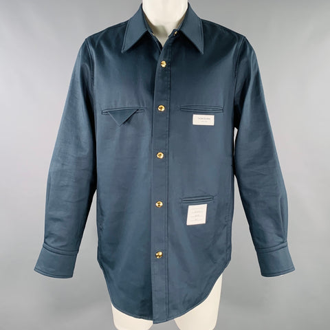 THOM BROWNE Size M Navy Twill Shirt Jacket