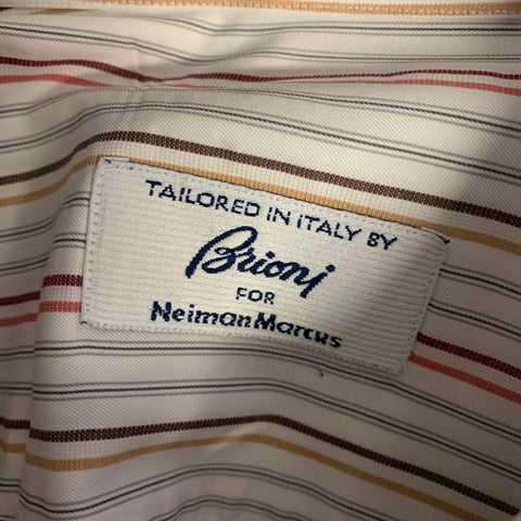 BRIONI Size M White Multi-Color Stripe Cotton Pointed Collar Long Sleeve Shirt
