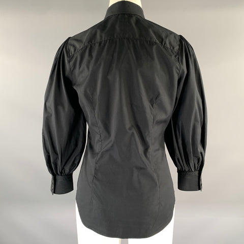 RALPH LAUREN Size 8 Black Cotton Puff Sleeve Blouse