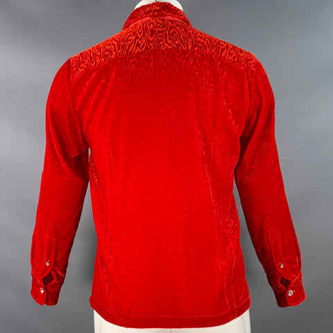 DRIES VAN NOTEN Size S Red Faux Bois Velvet Zip Up Long Sleeve Shirt