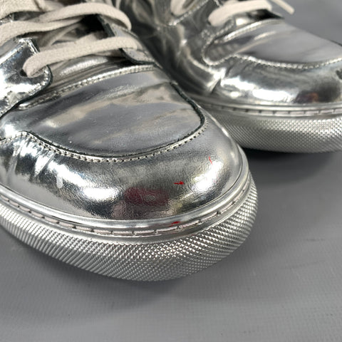 BALENCIAGA Size 7 Silver Metallic Leather High Top Sneakers