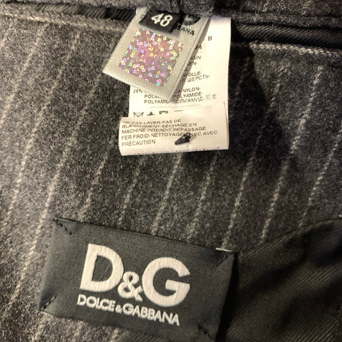 D&G by DOLCE & GABBANA Chest Size 38 Grey Dark Grey Pinstripe Sport Coat