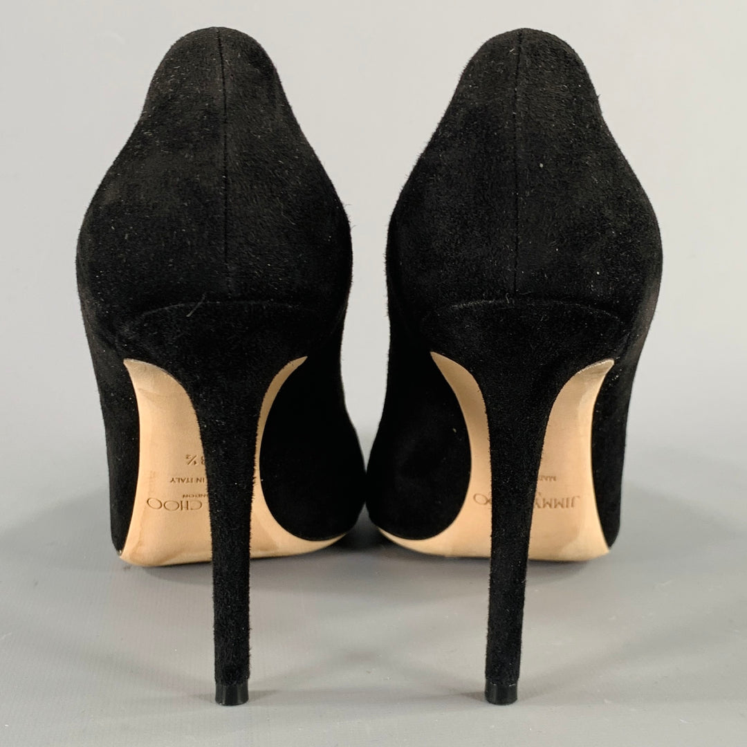JIMMY CHOO Size 8.5 -Bethan 100- Black Gold Suede Stripe Pumps