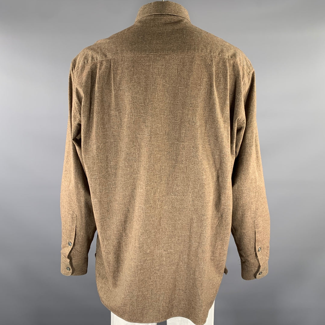 ERMENEGILDO ZEGNA Size XL Brown Tan Cotton Pointed Collar Long Sleeve Shirt