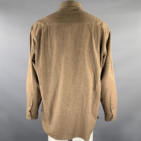 ERMENEGILDO ZEGNA Size XL Brown Tan Cotton Pointed Collar Long Sleeve Shirt