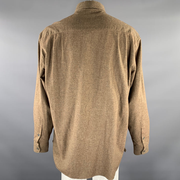 ERMENEGILDO ZEGNA Size XL Brown Tan Cotton Pointed Collar Long Sleeve Shirt