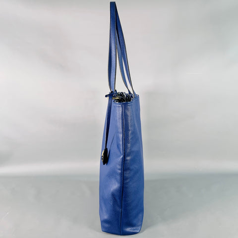 MARIO VALENTINO Blue White Reversible Chevron Pebble Grain Leather Tote Handbag