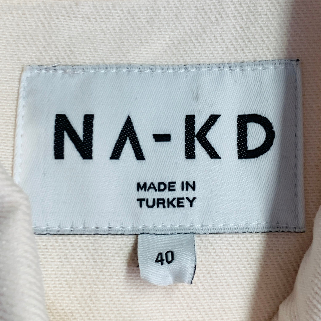 NA-KD Size 4 Cream Cotton Denim Twill Bishop Sleeve Cropped Jacket