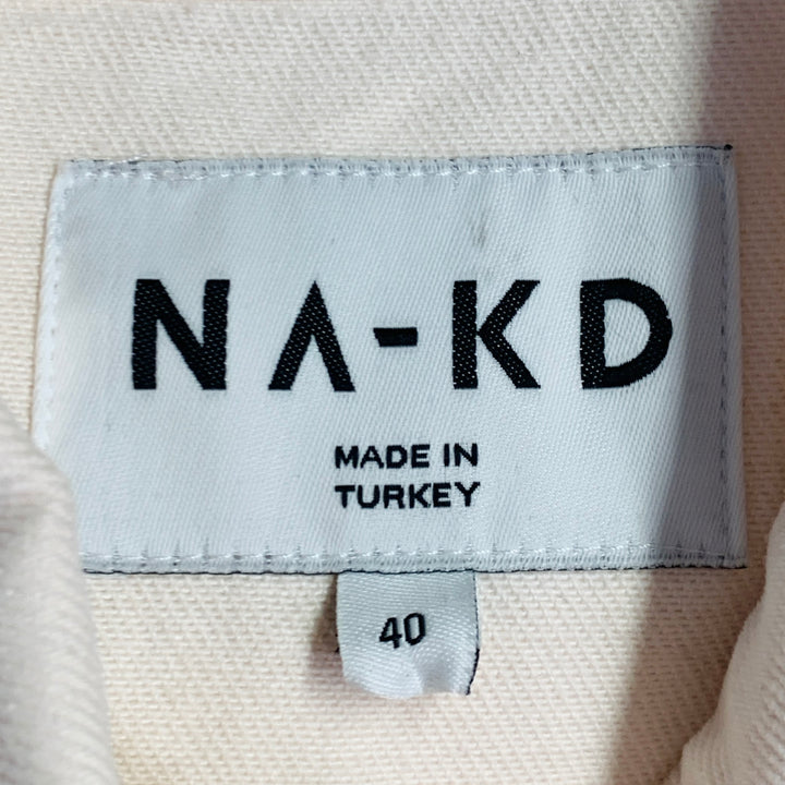 NA-KD Size 4 Cream Cotton Denim Twill Bishop Sleeve Cropped Jacket