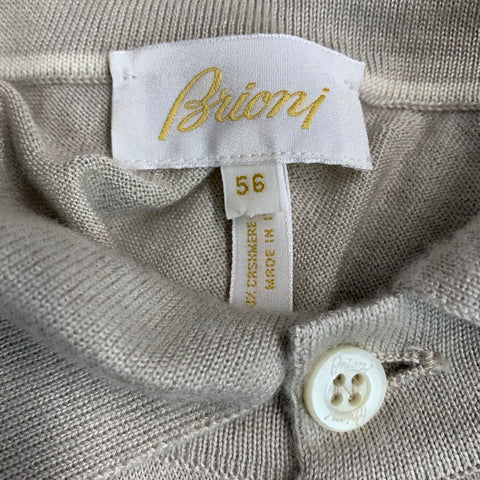 BRIONI Taille XXL Avoine Beige Tricot Cachemire Soie Polo Pull