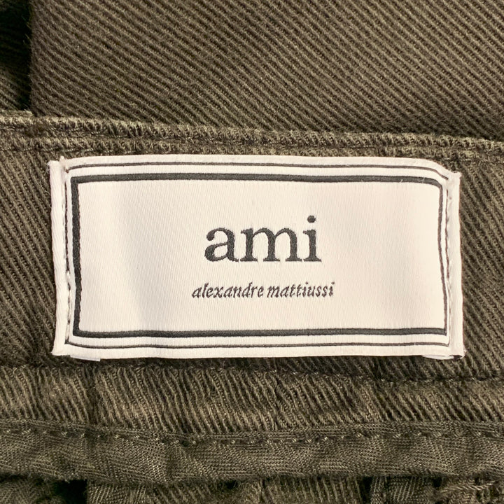 AMI by ALEXANDRE MATTIUSSI Size M Brown Cotton Twill Pleated Tapered Casual Pants