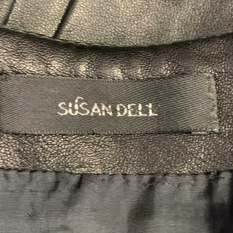 SUSAN DELL Vintage Size 2 Black Leather Pleated Skirt