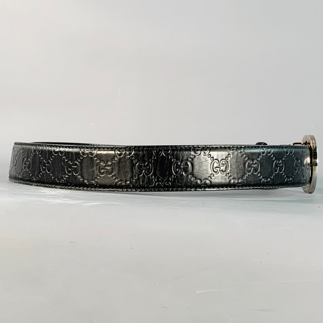 GUCCI Size 38 Guccissima Black Monogram Leather GG Buckle Belt
