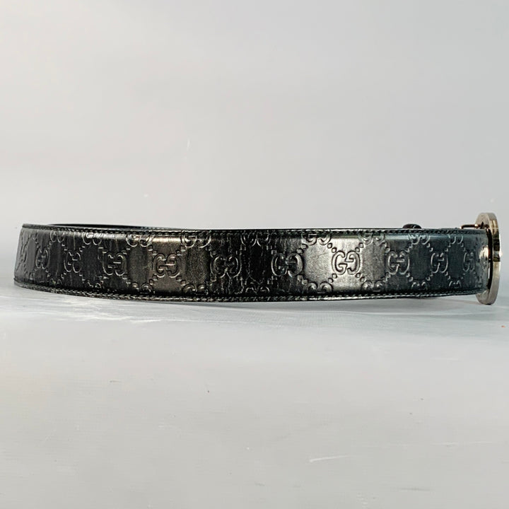 GUCCI Size 38 Guccissima Black Monogram Leather GG Buckle Belt