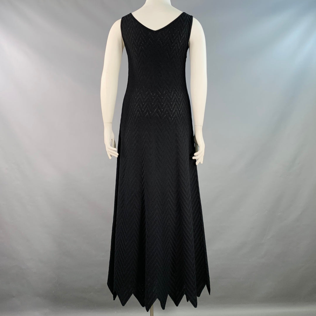 ALAIA Size 10 Black Viscose Blend Zig Zag Sleeveless Long Evening Gown