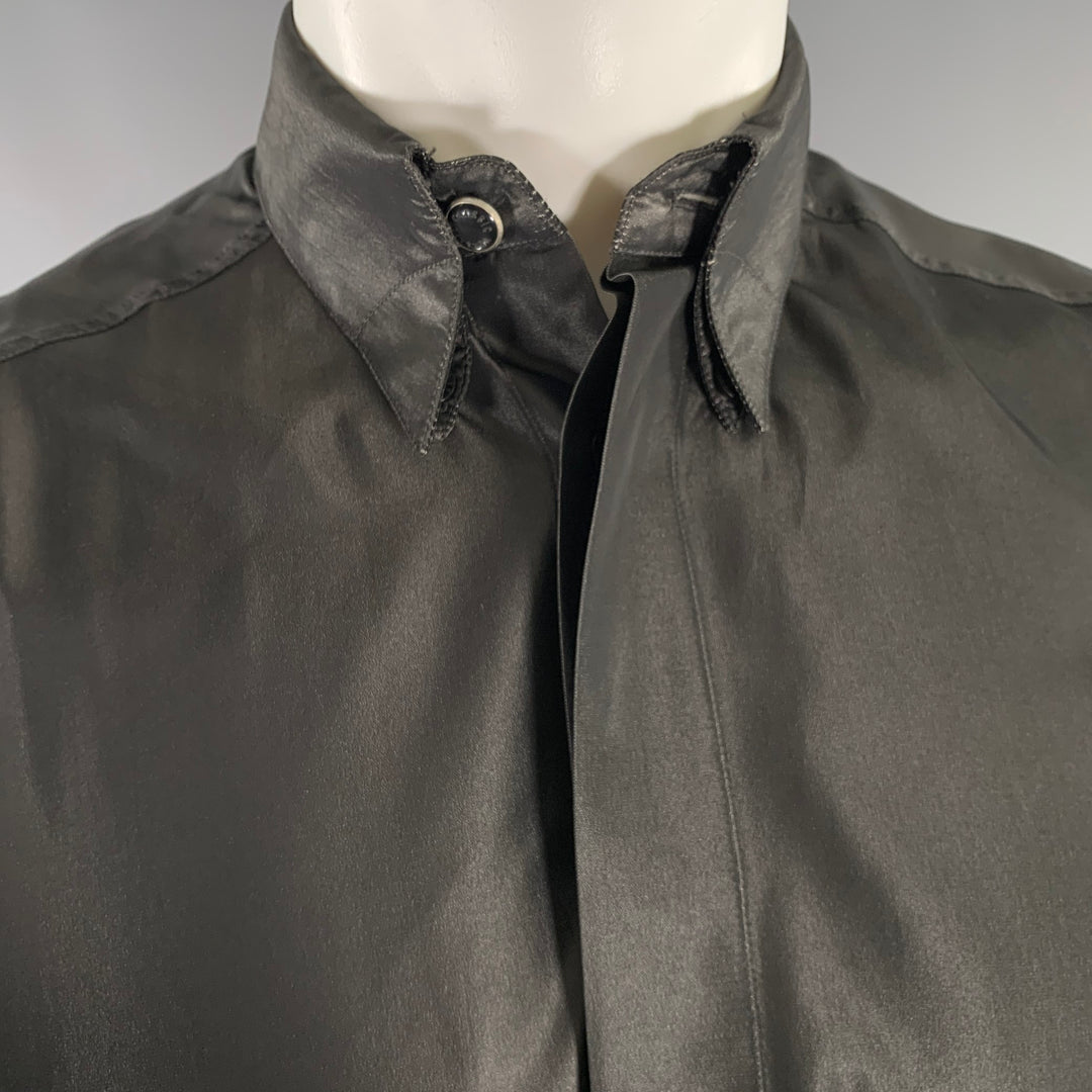 VERSACE Size S Grey Shimmery Acetate Blend Button Down Long Sleeve Shirt