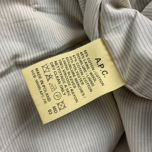 APC Taille M Manteau de sport à revers cranté en laine de coton crème gris