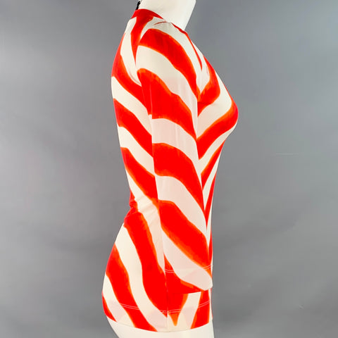 JUST CAVALLI Taille XS Rouge Blanc Viscose Mélangée Jersey Zig Zag Manches 3/4 Col V Haut Décontracté