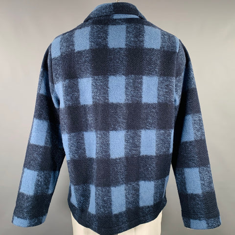 A.P.C. Size XXL Navy Blue Plaid Polyester Wool Shirt Jacket