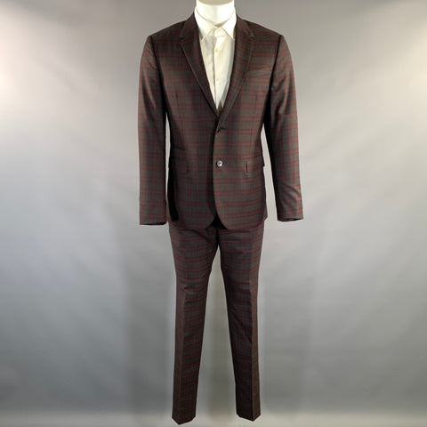 VALENTINO FW2017 Chest Size 38 Grey Burgundy LV3CE5003ER Plaid Wool 32 32 Suit