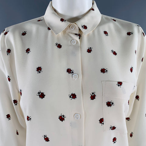 BAND OF OUTSIDERS Size 0 Cream Red Silk Lady Bug Long Sleeve Blouse