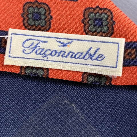 FACONNABLE Navy Brick Abstract Silk Tie