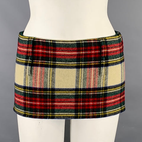MIU MIU Size 4 Multi-Color Wool Plaid Mini Skirt