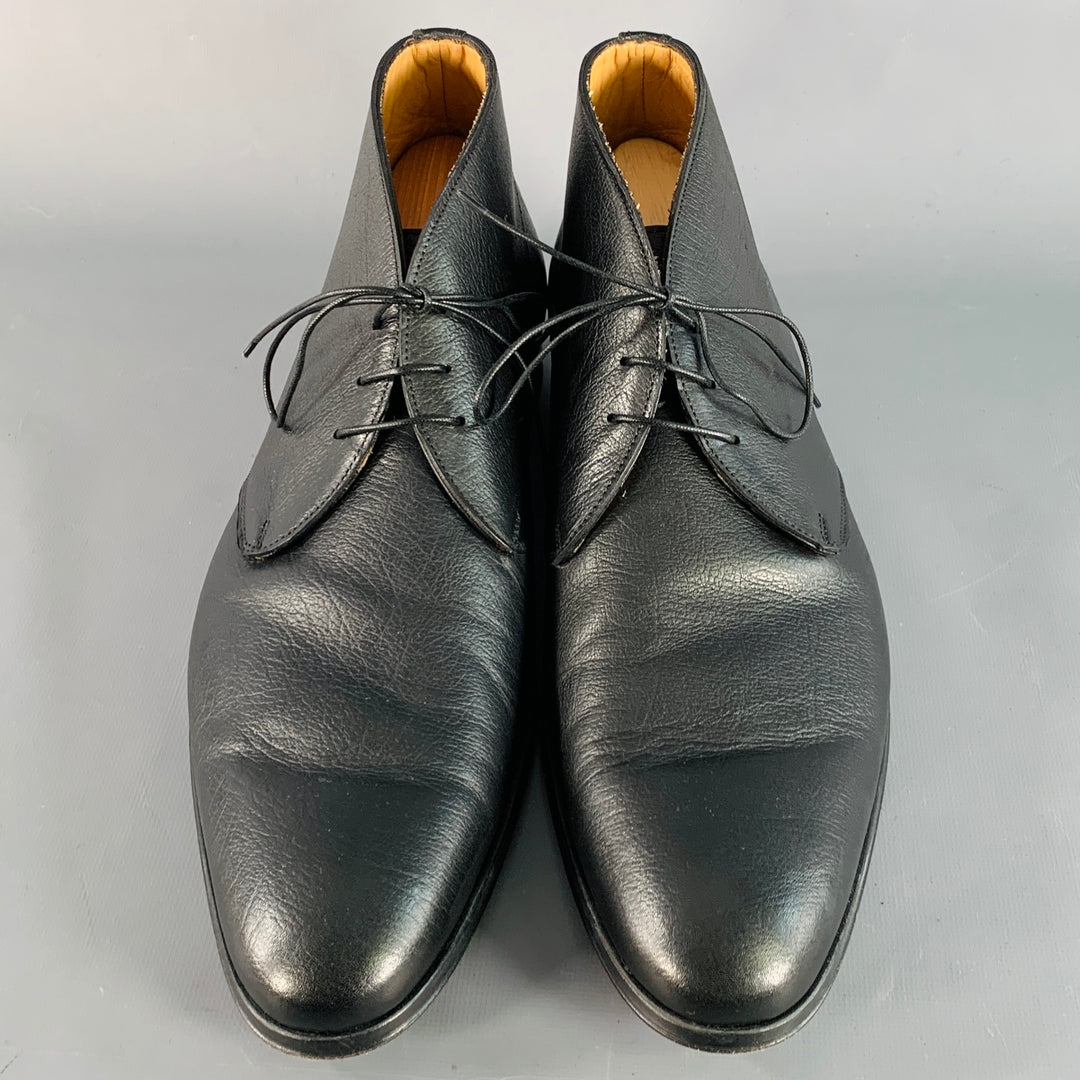 PAOLO IANTORNO Size 12 Black Leather Almond Toe Lace-Up Shoes