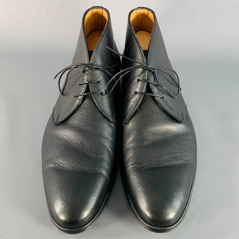 PAOLO IANTORNO Size 12 Black Leather Almond Toe Lace-Up Shoes