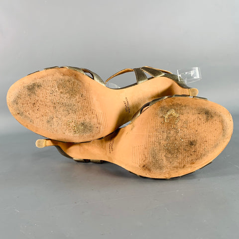 STUART WEITZMAN Size 8 Metallic Gold Leather Strappy Ankle Strap Sandals